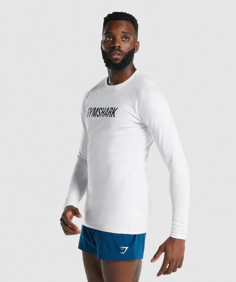 Men's Gymshark Apollo Long Sleeve T-Shirts White | NZ 0ZSFUC